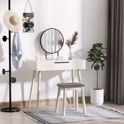 HOMCOM Dressing Table Vanity Set Make Up Desk with Mirror & Stool White