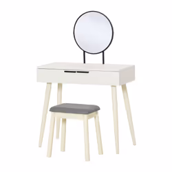 HOMCOM Dressing Table Vanity Set Make Up Desk with Mirror & Stool White - Additional view 8