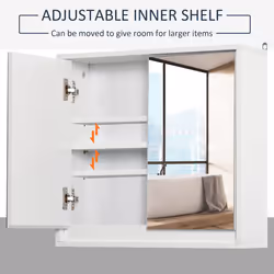 HOMCOM Wall Mounted Mirror Cabinet w/ Storage Shelf for Bathroom White