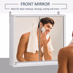 HOMCOM Wall Mounted Mirror Cabinet w/ Storage Shelf for Bathroom White - Additional view 4