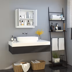 HOMCOM Wall Mounted Mirror Cabinet w/ Storage Shelf for Bathroom White - Additional view 7