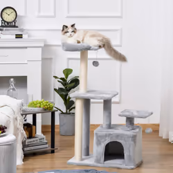 PawHut Cat Tree Activity Center w/ Scratching Post Sisal Hanging Ball Light Grey