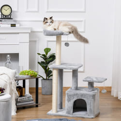 PawHut Cat Tree Activity Center w/ Scratching Post Sisal Hanging Ball Light Grey