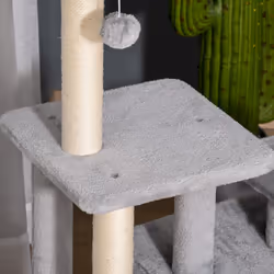 PawHut Cat Tree Activity Center w/ Scratching Post Sisal Hanging Ball Light Grey - Additional view 6