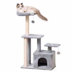 PawHut Cat Tree Activity Center w/ Scratching Post Sisal Hanging Ball Light Grey - Additional view 8