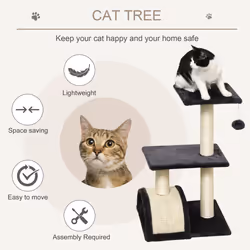 PawHut 72cm Cat Tree Climbing Tower with Sisal Scratching Post - Black