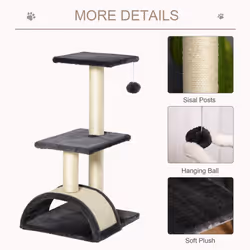 PawHut 72cm Cat Tree Climbing Tower with Sisal Scratching Post - Black