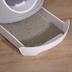 PawHut Futuristic Capsule-Shaped Cat Litter Box w/ 2 Doors Scoop Drawer Grey