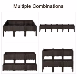 Outsunny 6-piece Elevated Flower Bed Vegetable Herb Planter Plastic, Brown - Additional view 4