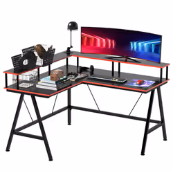 HOMCOM L-Shape Gaming Corner Desk Computer Table w/ Monitor Shelf Workstation