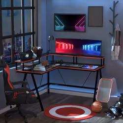 HOMCOM L-Shape Gaming Corner Desk Computer Table w/ Monitor Shelf Workstation