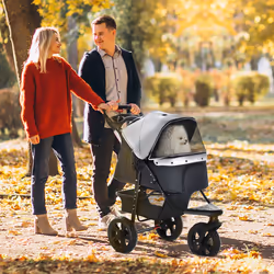 PawHut Folding 3 Wheel Pet Stroller Travel Adjustable Canopy Storage Brake Grey