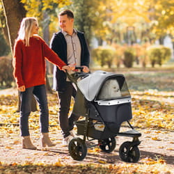 PawHut Folding 3 Wheel Pet Stroller Travel Adjustable Canopy Storage Brake Grey