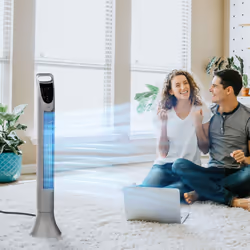 HOMCOM LED 36 Inch Tower Fan 70 Oscillation 3 Speed Remote Controller, Silver