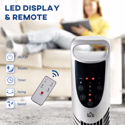 HOMCOM LED 36 Inch Tower Fan 70 Oscillation 3 Speed Remote Controller, Silver
