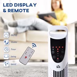 HOMCOM LED 36 Inch Tower Fan 70 Oscillation 3 Speed Remote Controller, White