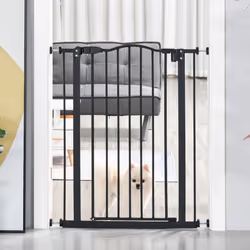 PawHut 74-80cm Adjustable Metal Pet Gate Safety Barrier w/ Auto-Close Door Black