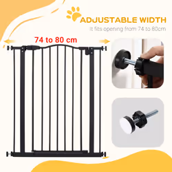 PawHut 74-80cm Adjustable Metal Pet Gate Safety Barrier w/ Auto-Close Door Black - Additional view 5