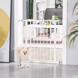 PawHut 74-80cm Adjustable Metal Pet Gate Safety Barrier w/ Auto-Close Door White