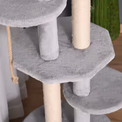 PawHut Cat Tree Kitten Tower w/ Scratching Post Condo Plush Perches Grey - Additional view 7
