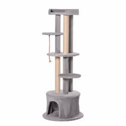PawHut Cat Tree Kitten Tower w/ Scratching Post Condo Plush Perches Grey - Additional view 8