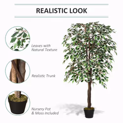 Outsunny 160cm/5.2FT Artificial Ficus Tree Fake Plant in Pot Indoor Outdoor