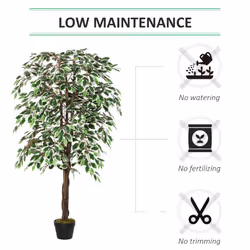 Outsunny 160cm/5.2FT Artificial Ficus Tree Fake Plant in Pot Indoor Outdoor
