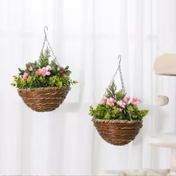 Outsunny 2 PCs Artificial Lisianthus Flower Hanging Planter Basket Home Garden