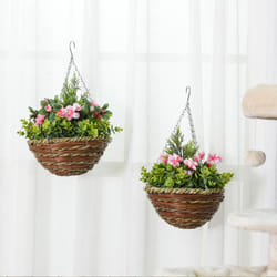 Outsunny 2 PCs Artificial Lisianthus Flower Hanging Planter Basket Home Garden