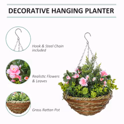 Outsunny 2 PCs Artificial Lisianthus Flower Hanging Planter Basket Home Garden