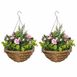 Outsunny 2 PCs Artificial Lisianthus Flower Hanging Planter Basket Home Garden - Additional view 7