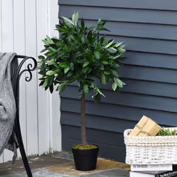 Outsunny Set Of 2 90cm/3FT Artificial Bay Laurel Topiary Trees w/Pot Fake Plant - Additional view 5