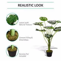 Outsunny 85cm Artificial Monstera Tree Fake Plant in Pot Indoor Outdoor DÃ©cor