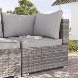 Outsunny Rattan Corner Sofa Garden Rattan Furniture Single Sofa Chair Light Grey