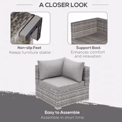 Outsunny Rattan Corner Sofa Garden Rattan Furniture Single Sofa Chair Light Grey - Additional view 4