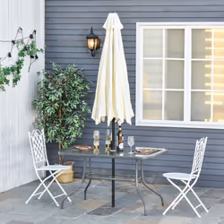 Outsunny Metal Garden Dining Table Outdoor Patio w/ Hole 120L x 80Wcm