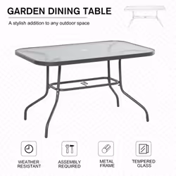 Outsunny Metal Garden Dining Table Outdoor Patio w/ Hole 120L x 80Wcm