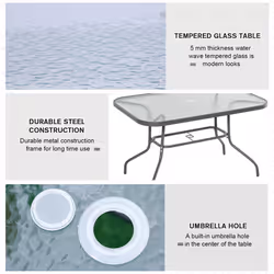 Outsunny Metal Garden Dining Table Outdoor Patio w/ Hole 120L x 80Wcm - Additional view 4