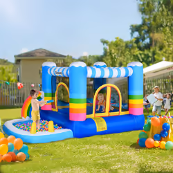 Outsunny Kids Bouncy Castle with Pool Outdoor Trampoline W/ Net Blower 3-8 Yrs