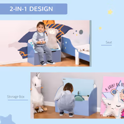 HOMCOM Kids Wooden Toy Box Children Storage Chest Bench Organiser Bedroom Blue
