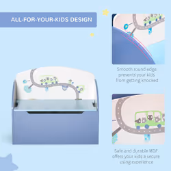 HOMCOM Kids Wooden Toy Box Children Storage Chest Bench Organiser Bedroom Blue - Additional view 4