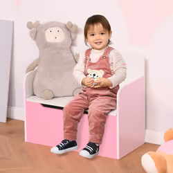 HOMCOM Kids Wooden Toy Box Children Storage Chest Bench Organiser Bedroom Pink