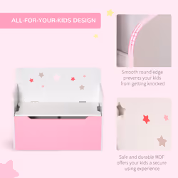 HOMCOM Kids Wooden Toy Box Children Storage Chest Bench Organiser Bedroom Pink