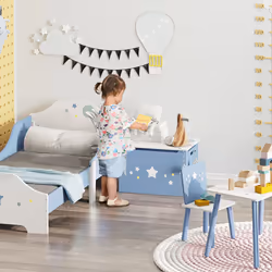 HOMCOM Kids Wooden Toy Box Children Storage Chest Organiser Side Handle Blue