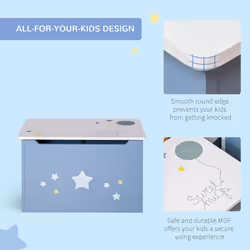 HOMCOM Kids Wooden Toy Box Children Storage Chest Organiser Side Handle Blue
