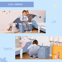HOMCOM Kids Wooden Toy Box Children Storage Chest Organiser Side Handle Blue - Additional view 4