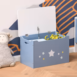 HOMCOM Kids Wooden Toy Box Children Storage Chest Organiser Side Handle Blue - Additional view 5