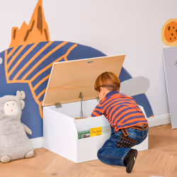 HOMCOM Wooden Kids Toy Box Children Storage Chest Organiser Book Slot White