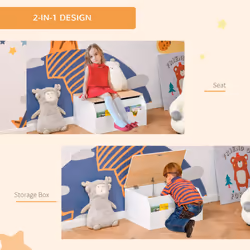 HOMCOM Wooden Kids Toy Box Children Storage Chest Organiser Book Slot White - Additional view 4