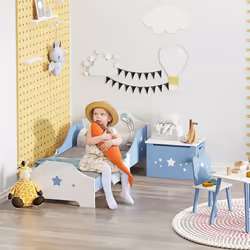 HOMCOM Kids Star Balloon Single Bed Frame w/ Guardrails Slats Bedroom Furniture
